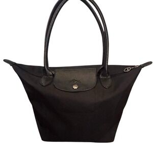 Longchamp Le Pliage Modele Depose Black Nylon Leather Medium Shoulder Tote Bag